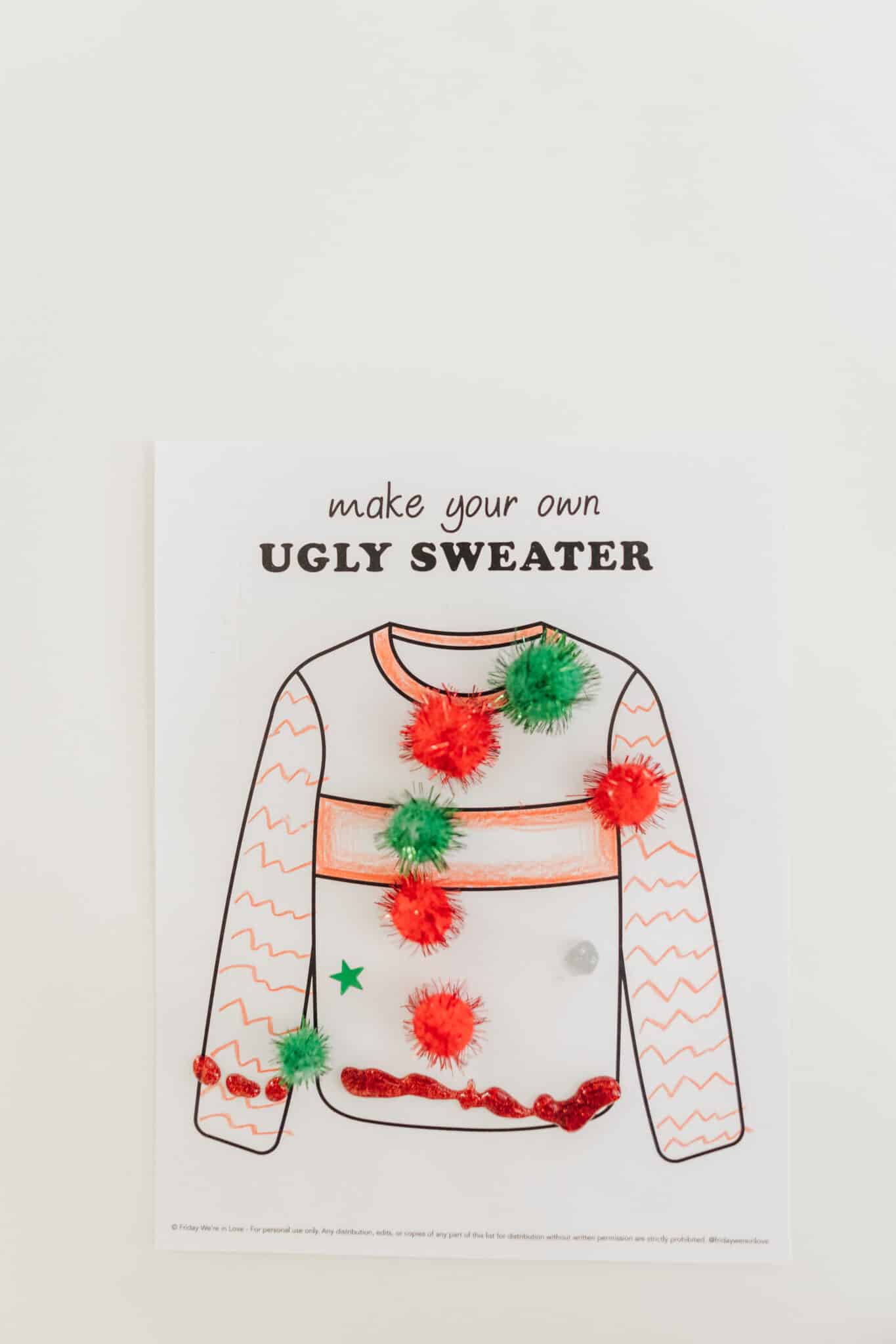 Example of Ugly Sweater craft ideas with free ugly sweater template.